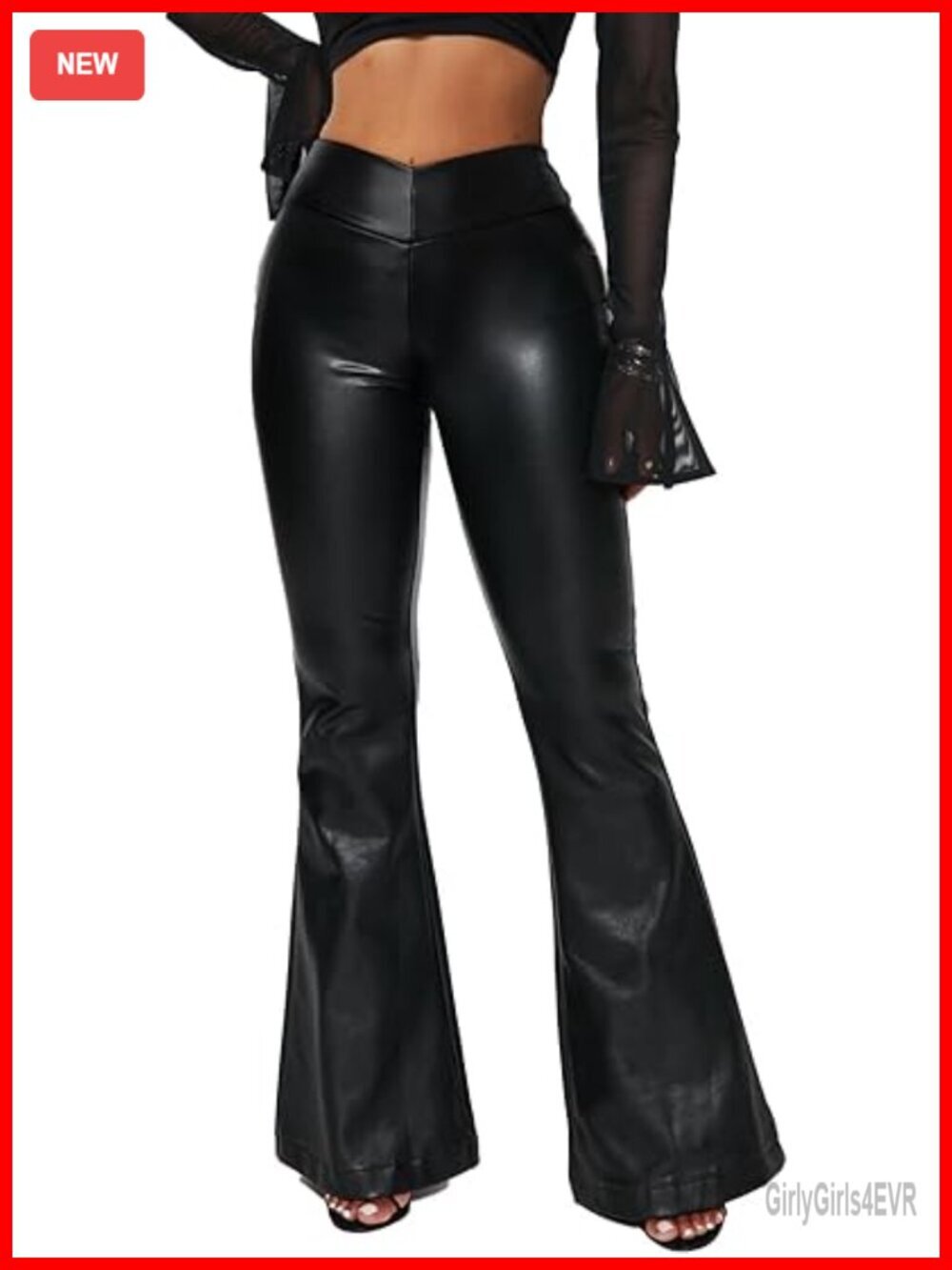 High Waisted Faux Leather Flare Leggings Bell Bottoms Pleather Pants for Women